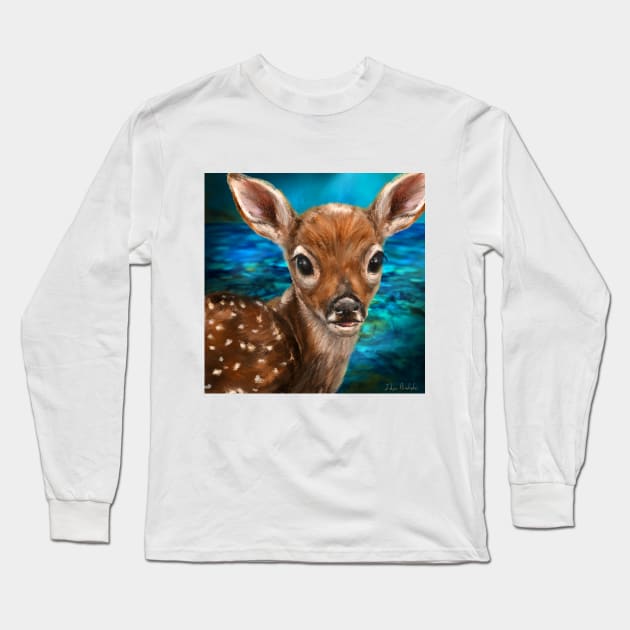 Cute White Tailed Deer - Digital Painting Long Sleeve T-Shirt by ibadishi